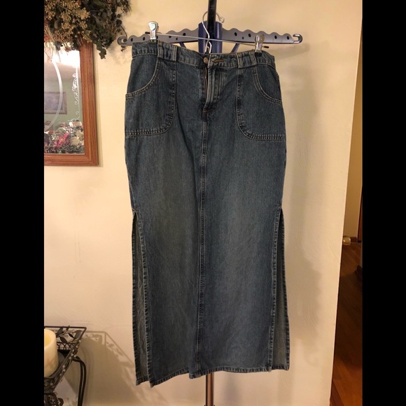 full length denim skirt